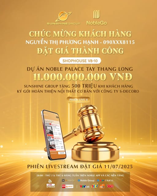 KẾT QUẢ NOBLEGO #04: CHÚC MỪNG CHỦ NHÂN MỚI SỞ HỮU SIÊU PHẨM NHÀ PHỐ NOBLE PALACE TAY THANG LONG V8-10